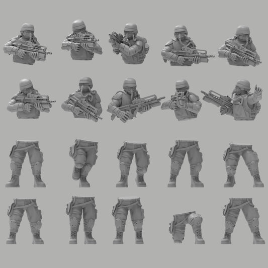 Heck Ghosts Assault Infantry w/ Rifles, Semi-modular Sci-Fi warriors by ThatEvilOne, Sci-Fi Wargames Guard Proxy, Imperial Auxilia Army