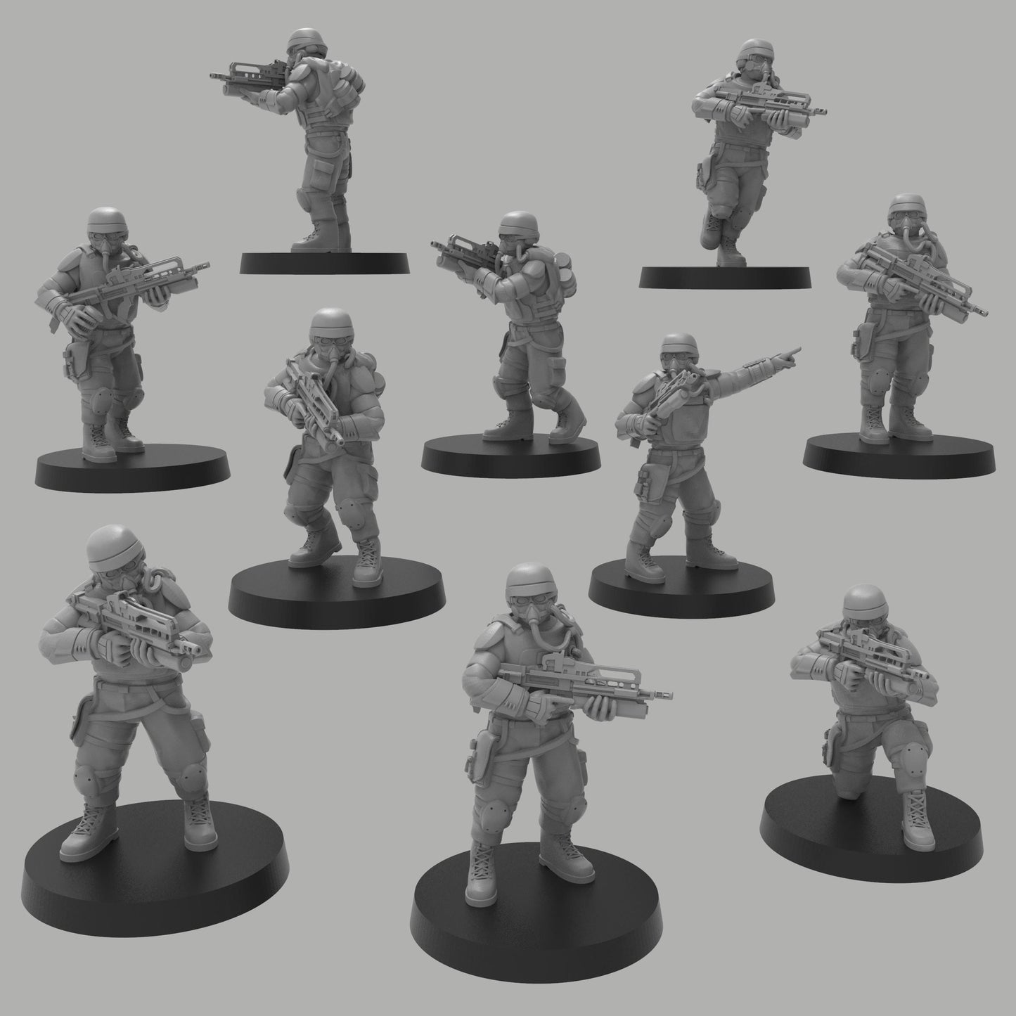 Heck Ghosts Assault Infantry w/ Rifles, Semi-modular Sci-Fi warriors by ThatEvilOne, Sci-Fi Wargames Guard Proxy, Imperial Auxilia Army