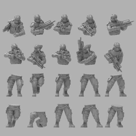 Heck Ghosts Advanced Infantry w/ Rifles, Semi-modular Sci-Fi warriors by ThatEvilOne, Sci-Fi Wargames Guard Proxy, Imperial Auxilia