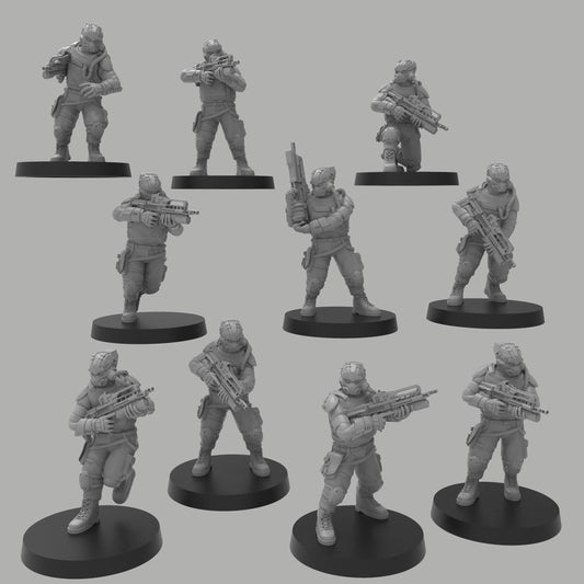 Heck Ghosts Advanced Infantry w/ Rifles, Semi-modular Sci-Fi warriors by ThatEvilOne, Sci-Fi Wargames Guard Proxy, Imperial Auxilia