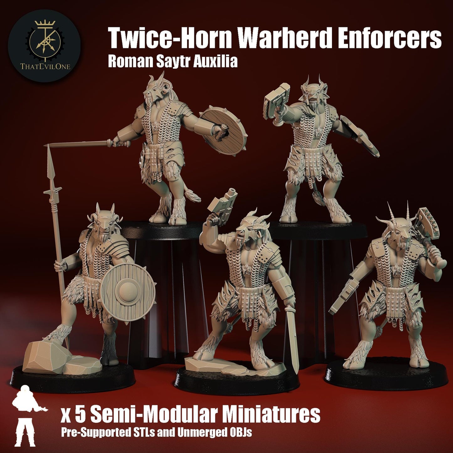 Roman Saytr Twice-Horn Enforcers, Monopose Sci-Fi warriors by ThatEvilOne, Sci-fi Wargames Proxy, Beastmen Roman-inspired chaos army