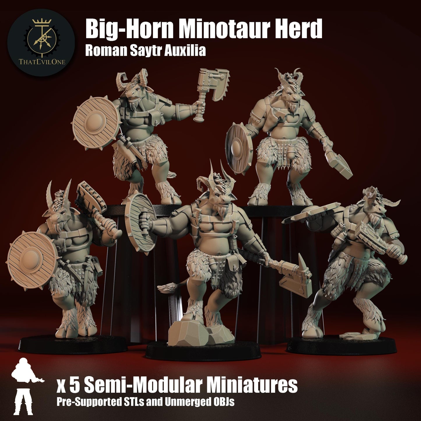 Roman Saytr Big-Horn Minotaur Herd, semi-modular Sci-Fi warriors by ThatEvilOne, Sci-fi Wargames Proxy, Beastmen Roman-inspired chaos army