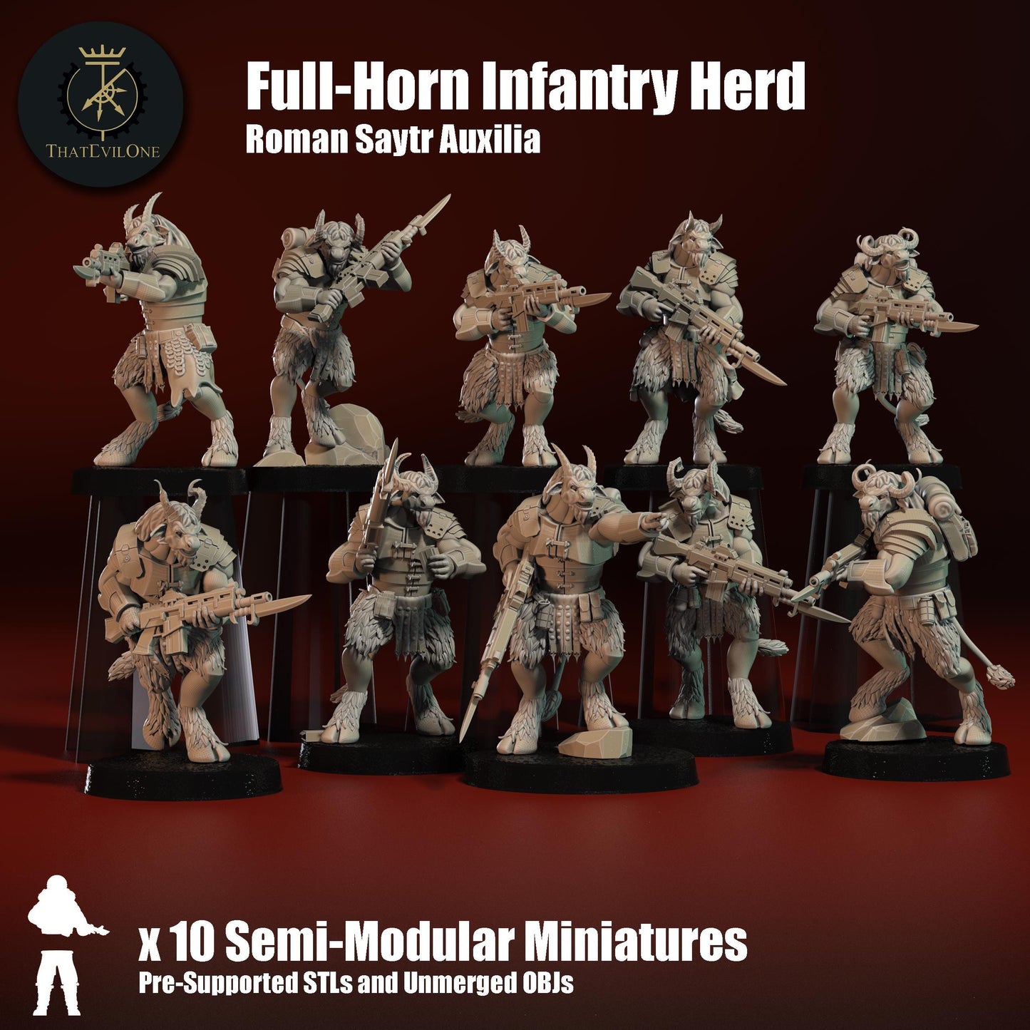 Roman Modular Saytr "Full-Horn" Infantry, Semi-Modular Sci-Fi warriors by ThatEvilOne, Sci-fi Wargames, Beastmen Roman-inspired chaos army