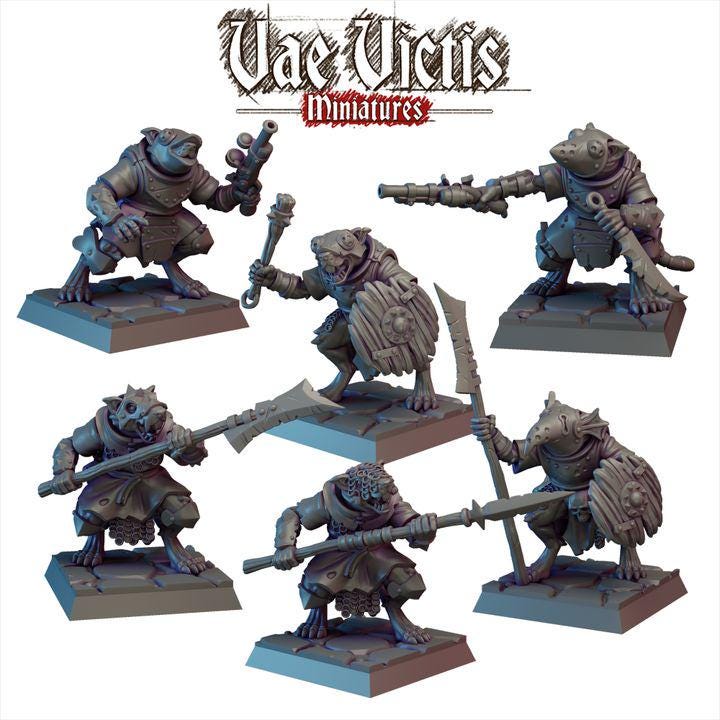 Ratkin Warband, Field Surgeon. Drummer, Noble Fighter,  Fantasy Miniatures by Vae Victis, perfect for Fantasy Wargames and Tabletop RPGs
