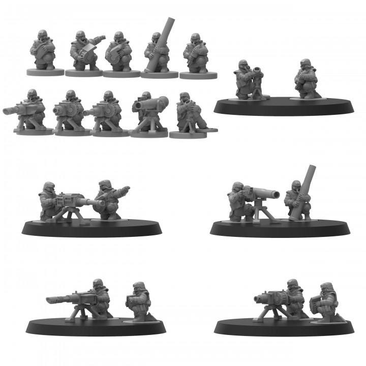 Smol Heckghost Heavy Weapons Teams, 8mm Scale Monopose Sci-Fi warriors by ThatEvilOne, Miniature Sci-Fi Wargames Proxy