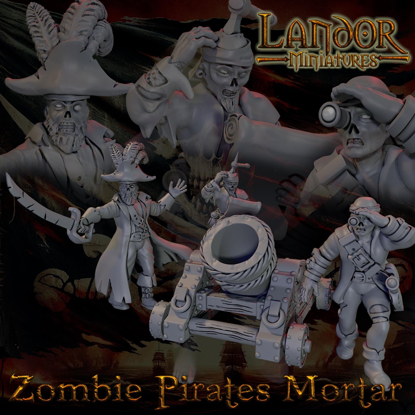 Zombie Pirates Mortar, Modular Undead Swashbucklers by Landor Miniatures! Vampire Coast for Fantasy Wargames