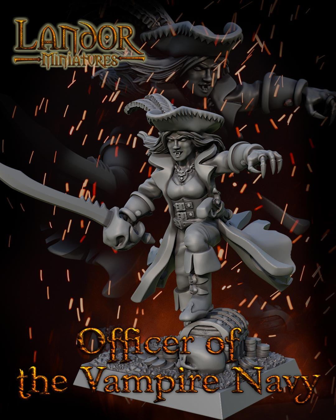 Vampire Pirate Captain, Modular Undead Swashbucklers by Landor Miniatures! Vampire Coast for Fantasy Wargames