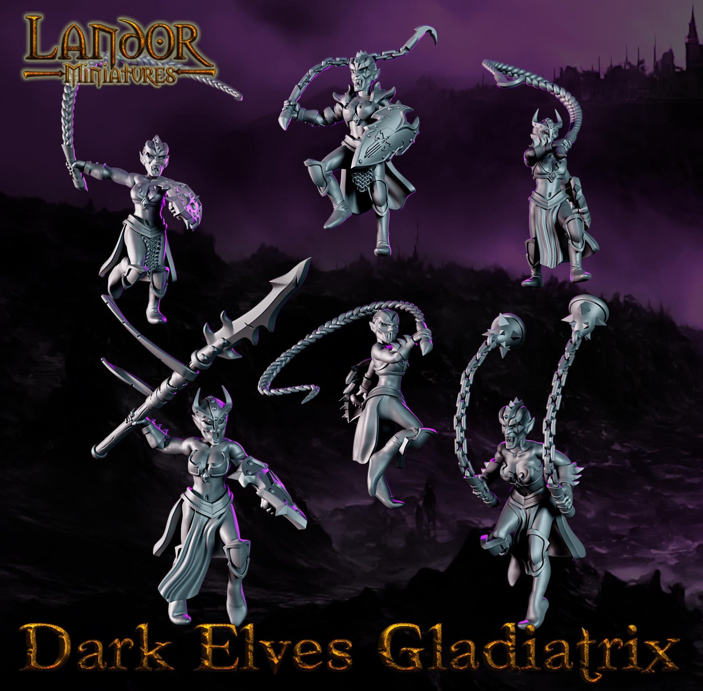 Dark elves Gladiatrix, Modular Dark Elven miniatures by Landor Miniatures! Dark Elves for Fantasy Wargames