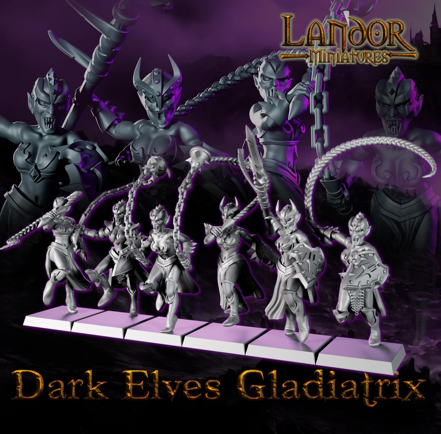 Dark elves Gladiatrix, Modular Dark Elven miniatures by Landor Miniatures! Dark Elves for Fantasy Wargames