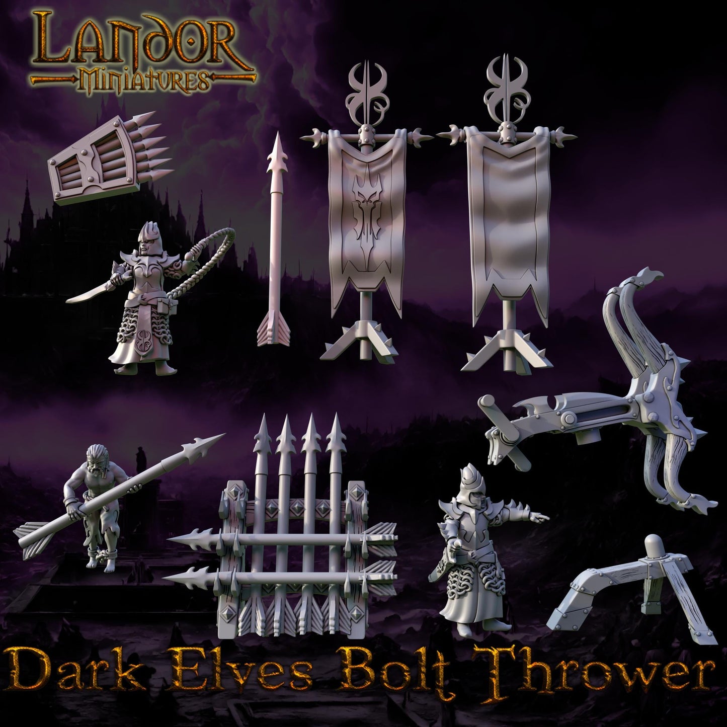 Dark Elves Bolt Thrower, Modular Dark Elven miniatures by Landor Miniatures! Dark Elves for Fantasy Wargames
