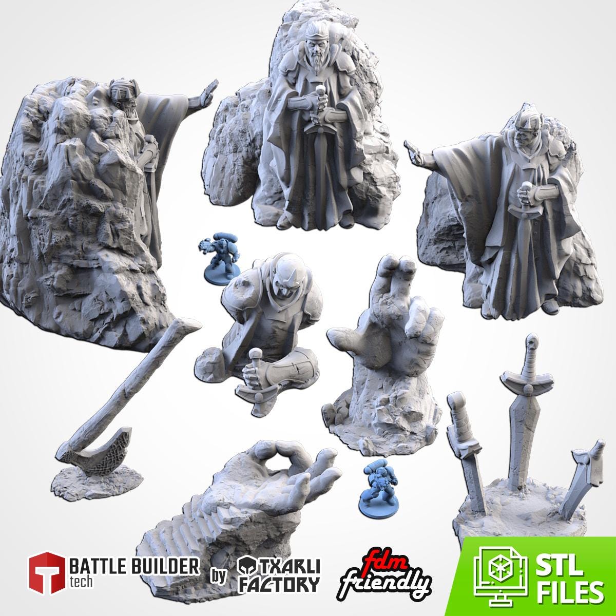 Modular MIDDLE EARTH terrain by Txarli Factory Fantasy Terrain Ruined Statues Set, Perfect for Tabletop Wargames