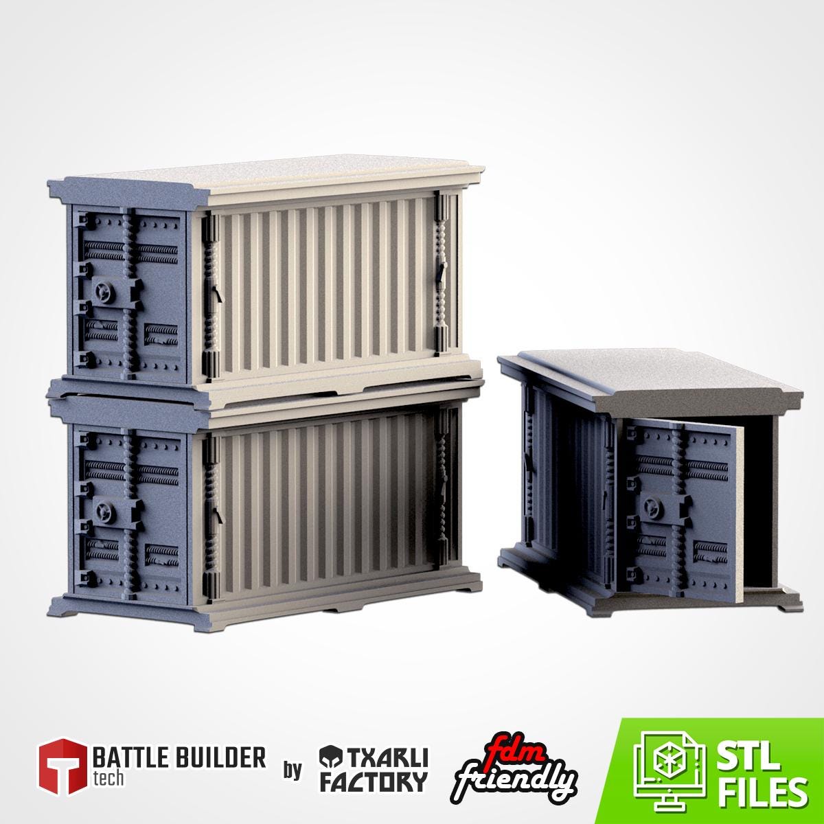Modular CONTAINERS set Txarli Factory Ruined Scatter Terrain Set, Perfect for Tabletop Wargames