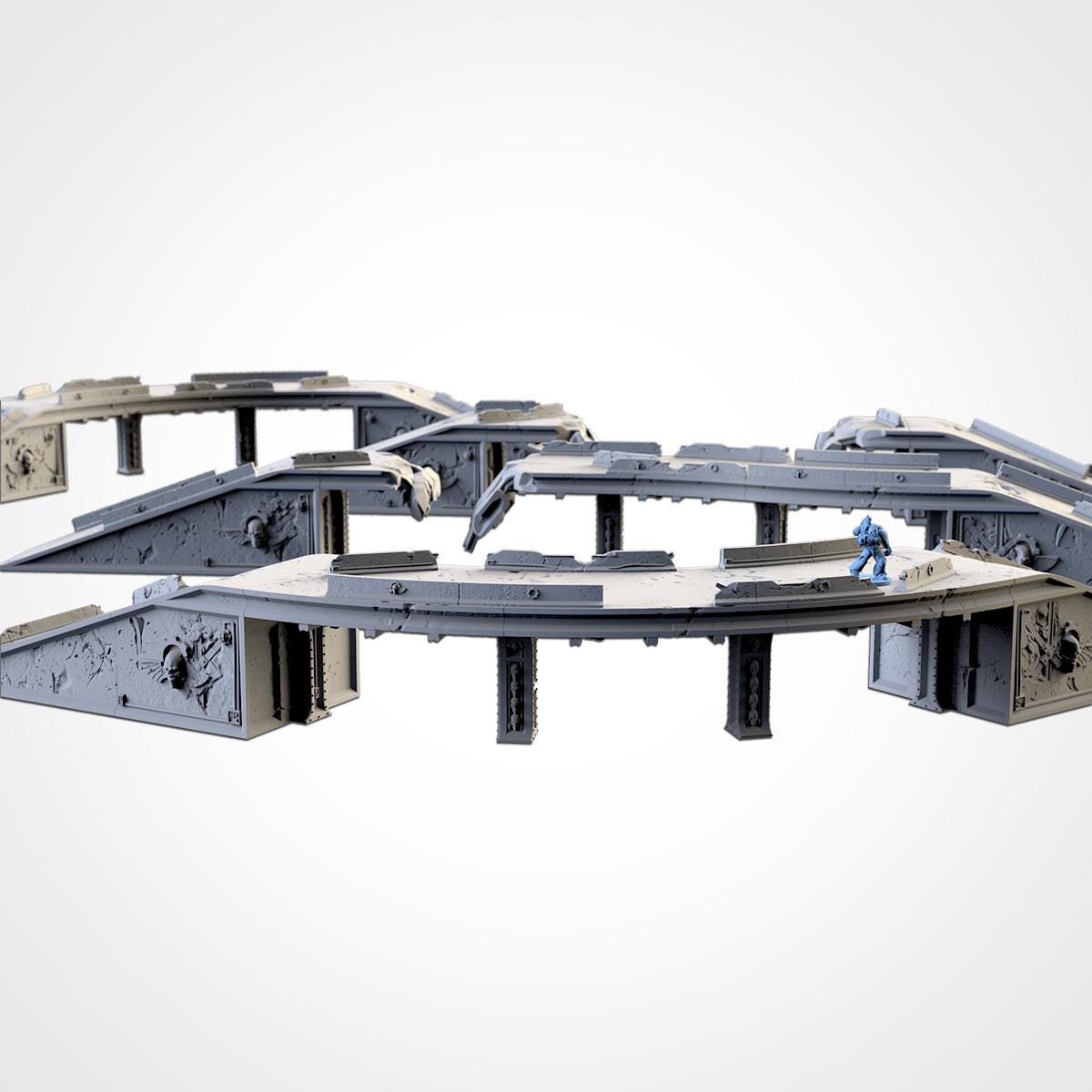 Modular CONCRETE BRIDGES set Txarli Factory Ruined Heliport Terrain Set, Perfect for Tabletop Wargames