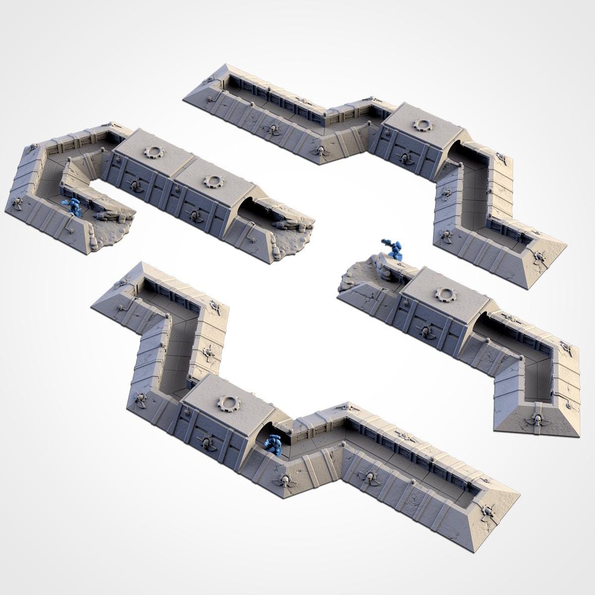 Modular CONCRETE TRENCHES set Txarli Factory Ruined 40k Heliport Terrain Set, Perfect for Tabletop Wargames