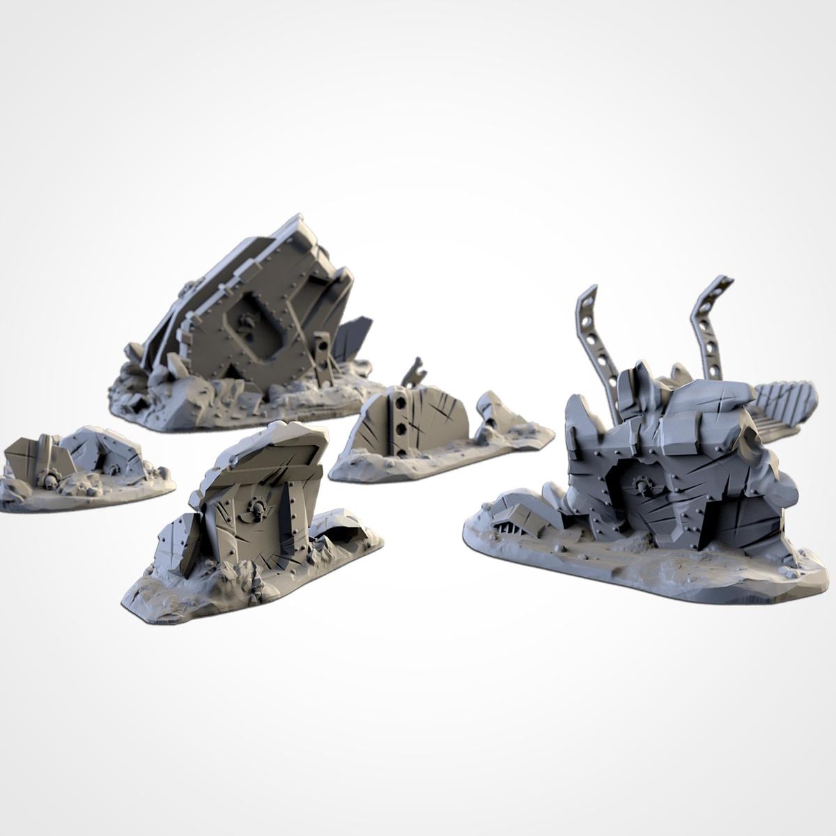 Modular CRASHED VEHICLES Txarli Factory Sci-Fi modular Wreckage Set, Perfect for Tabletop Wargames