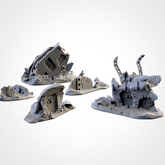 Modular CRASHED VEHICLES Txarli Factory Sci-Fi modular Wreckage Set, Perfect for Tabletop Wargames