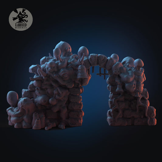 Nurgle Garden Gates, Chaotic Daemonic Terrain Feature Sculpted by Tainted Windmill for Wargames set in the Grimdark Future