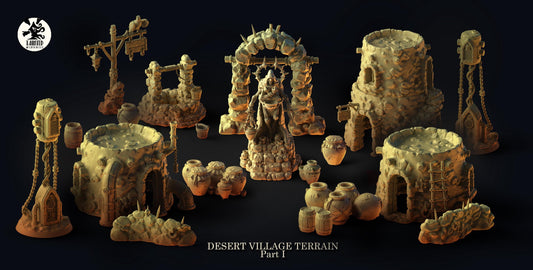 Desert Village Terrain Set, Chaotic Plagued Terrain Sculpted by Tainted Windmill for Wargames set in the Grimdark Future
