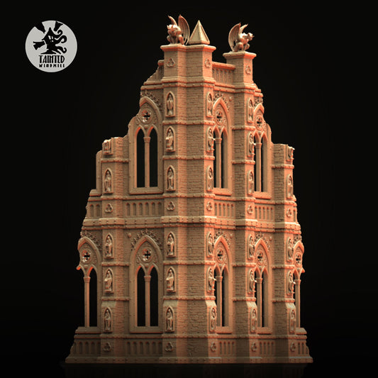 Gothic Cathedral Ruins , Imperial Cathedral Terrain Sculpted by Tainted Windmill for Wargames set in the Grimdark Future