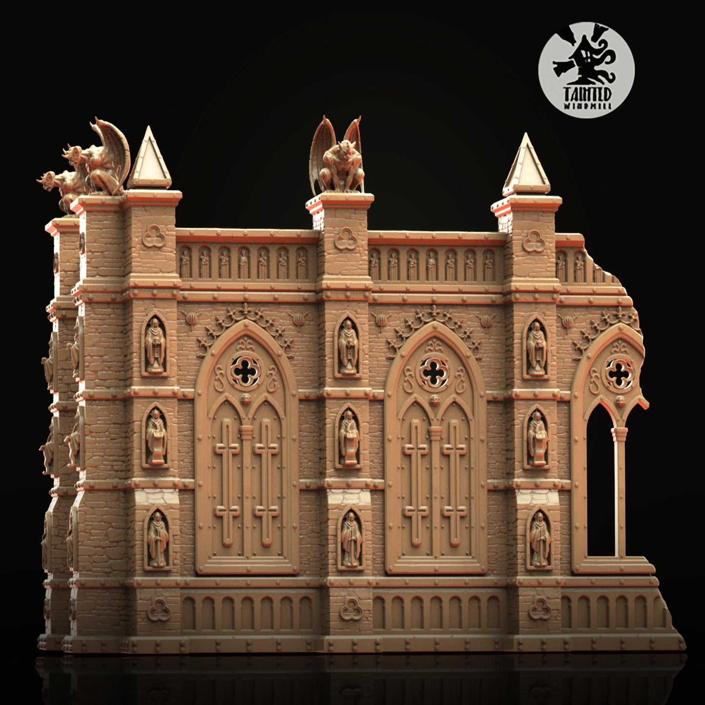 Gothic Cathedral Ruins , Imperial Cathedral Terrain Sculpted by Tainted Windmill for Wargames set in the Grimdark Future