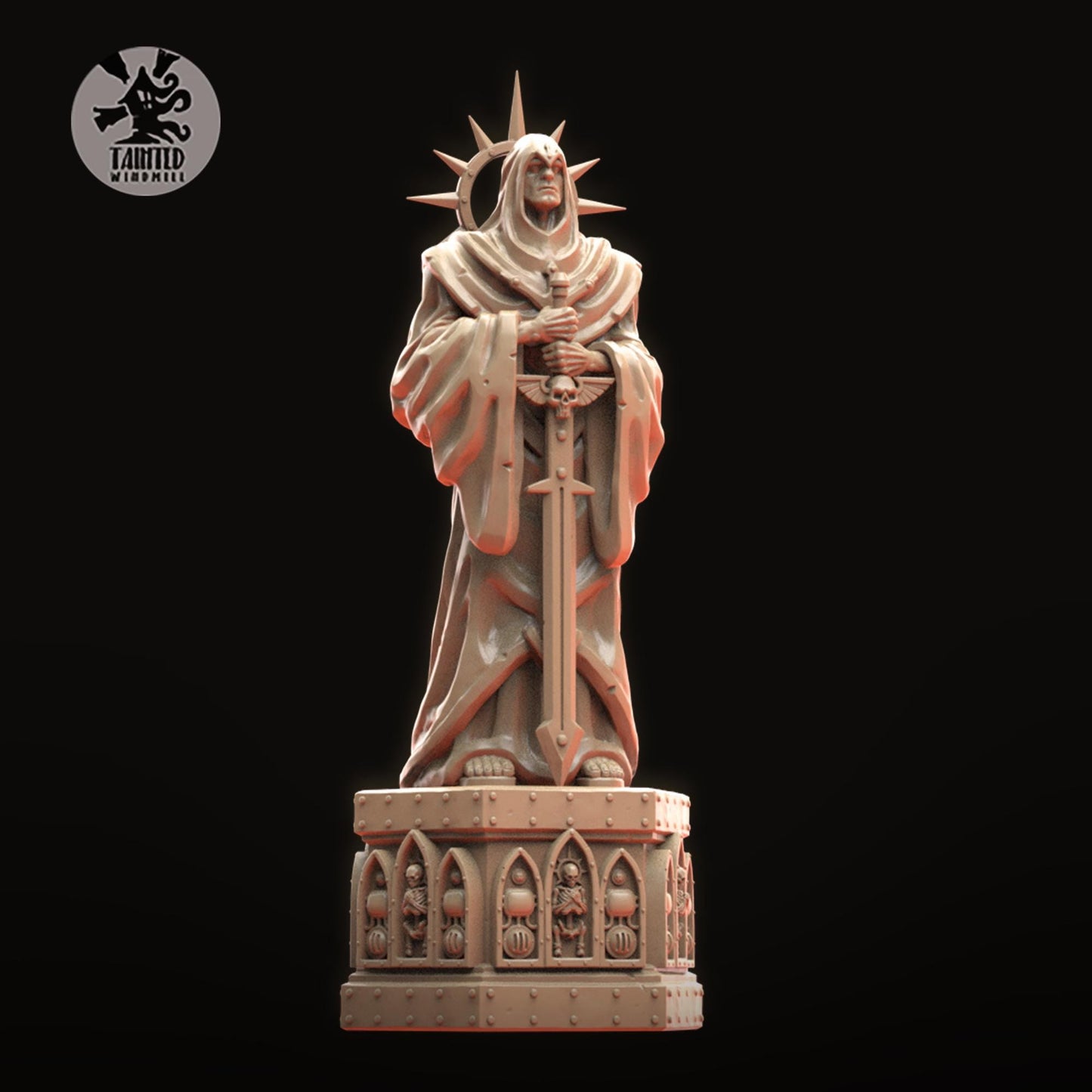 Gothic Statues and Bases, Imperial Cathedral Terrain Features Sculpted by Tainted Windmill for Wargames set in the Grimdark Future