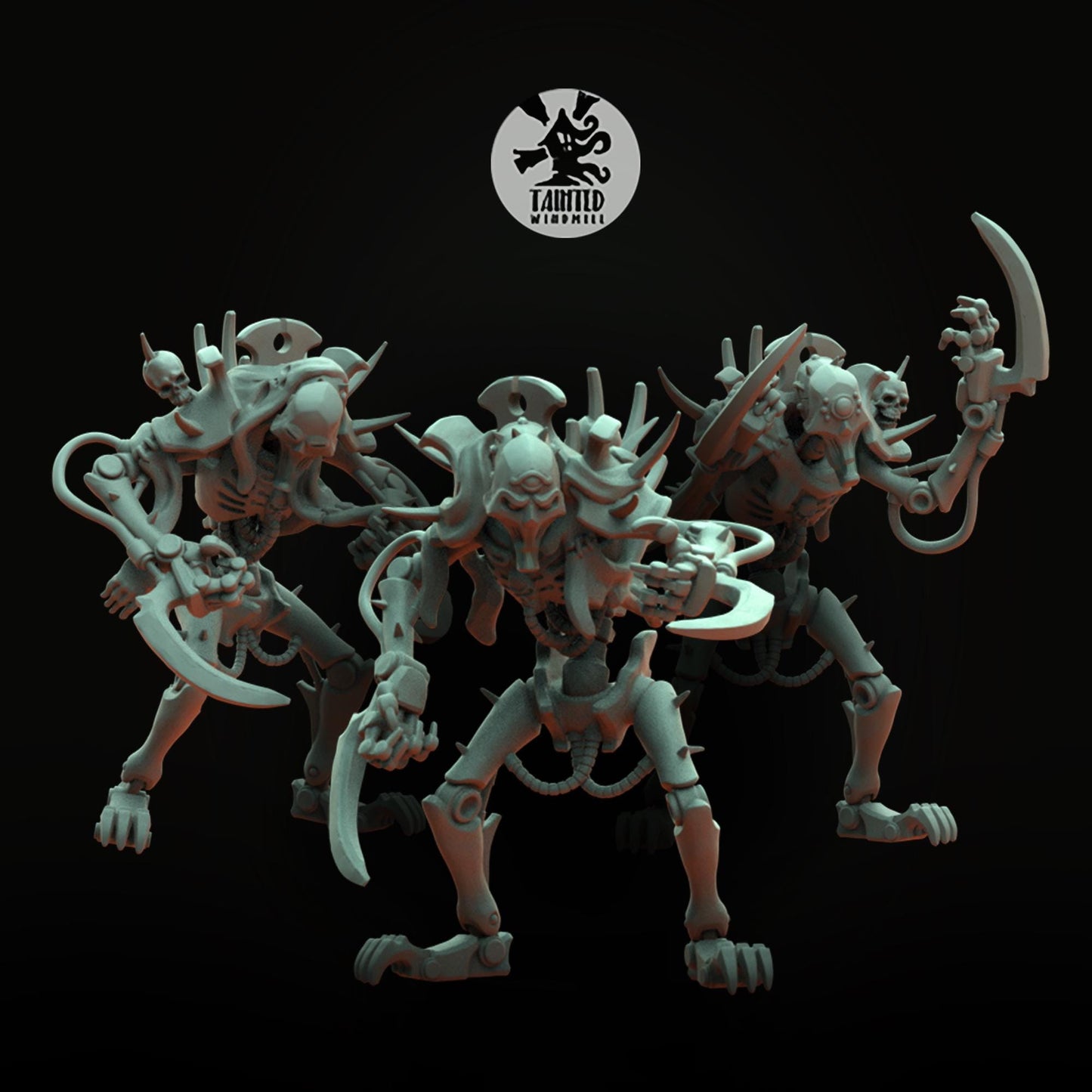 Flayed Automatons with Masks, Ancient Space Automaton Soldiers Sculpted by Tainted Windmill for Wargames set in the Grimdark Future