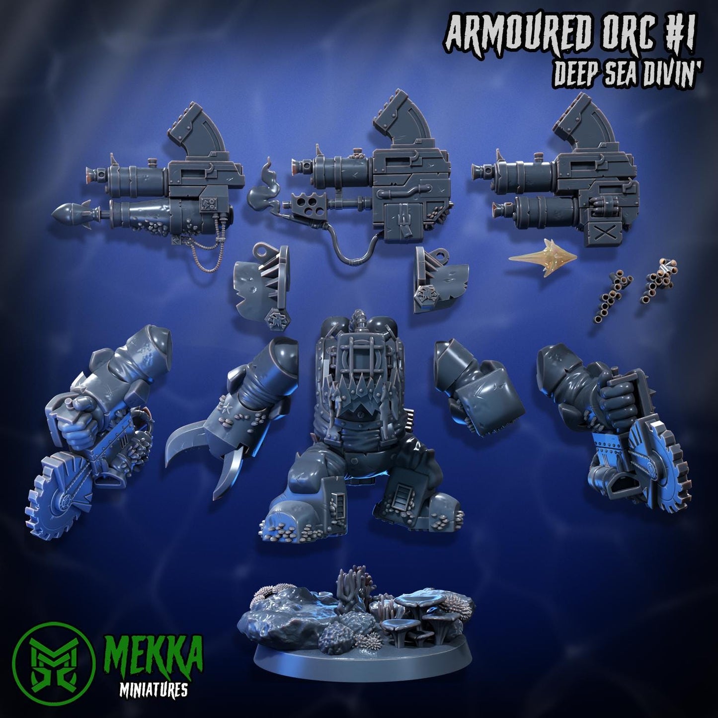 Armoured Ork Set, Space-Faring Orkish Menace Sculpted by Mekka Miniatures, Grimdark Compatible, Scaled for Sci-Fi Miniature Wargames