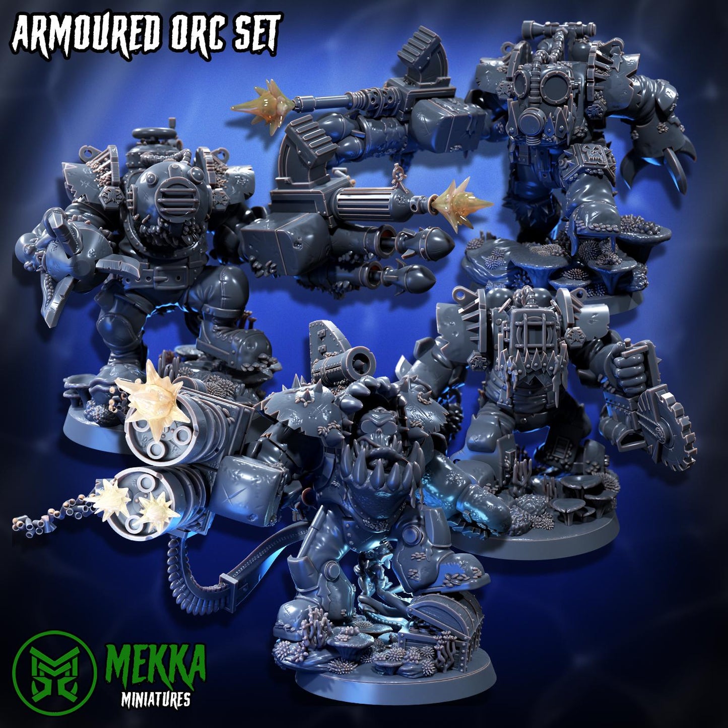 Armoured Ork Set, Space-Faring Orkish Menace Sculpted by Mekka Miniatures, Grimdark Compatible, Scaled for Sci-Fi Miniature Wargames