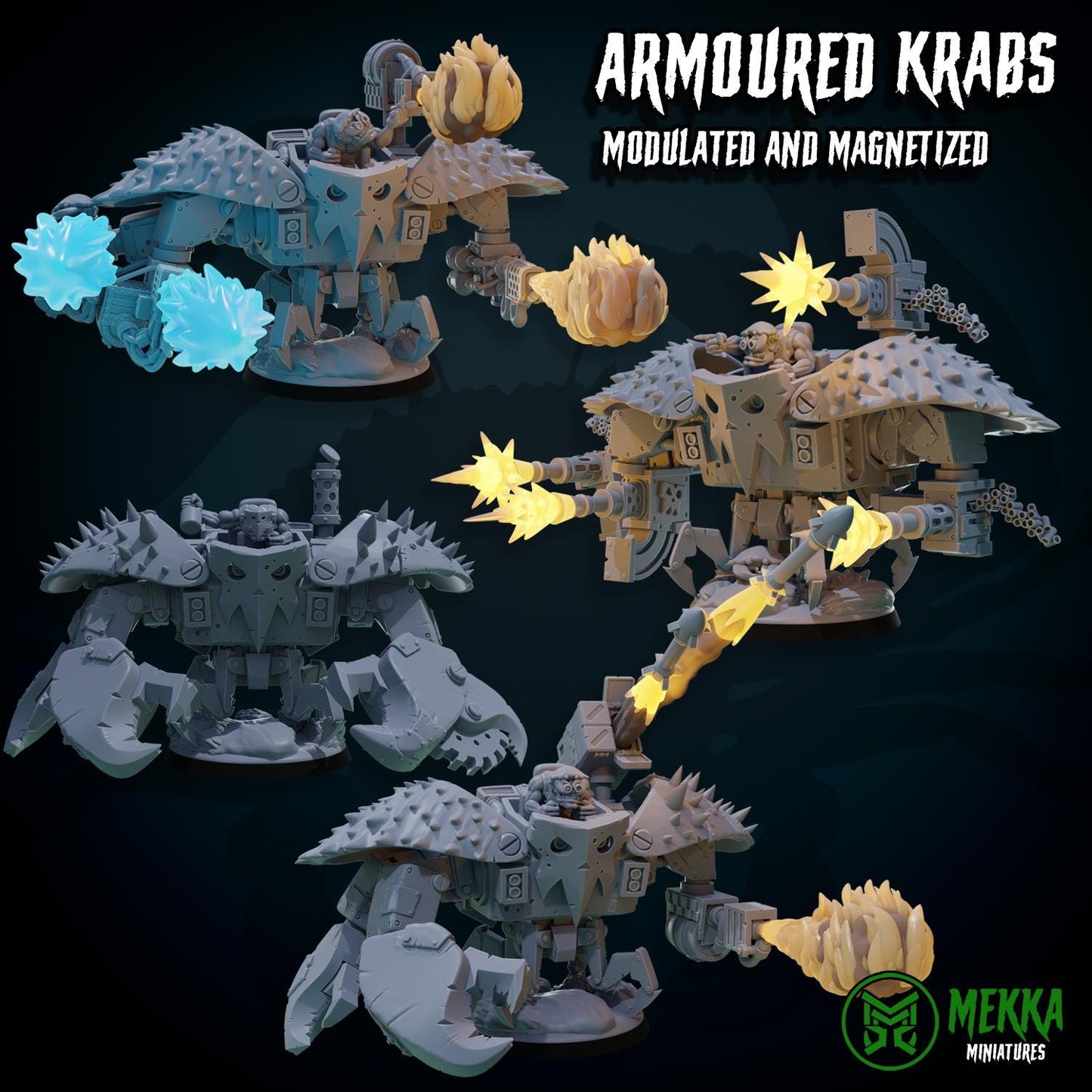Armoured Krabs, Space-Faring Orkish Menace Sculpted by Mekka Miniatures, Grimdark Compatible, Scaled for Sci-Fi Miniature Wargames