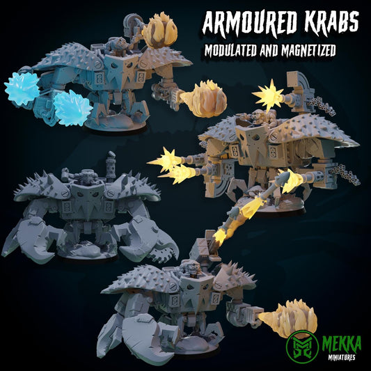 Armoured Krabs, Space-Faring Orkish Menace Sculpted by Mekka Miniatures, Grimdark Compatible, Scaled for Sci-Fi Miniature Wargames