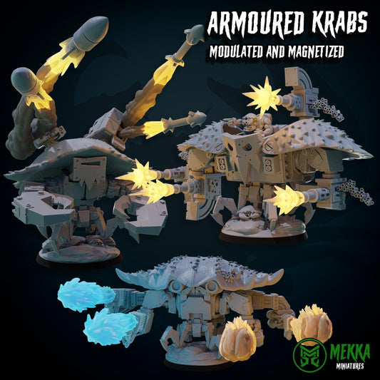 Armoured Krabs, Space-Faring Orkish Menace Sculpted by Mekka Miniatures, Grimdark Compatible, Scaled for Sci-Fi Miniature Wargames