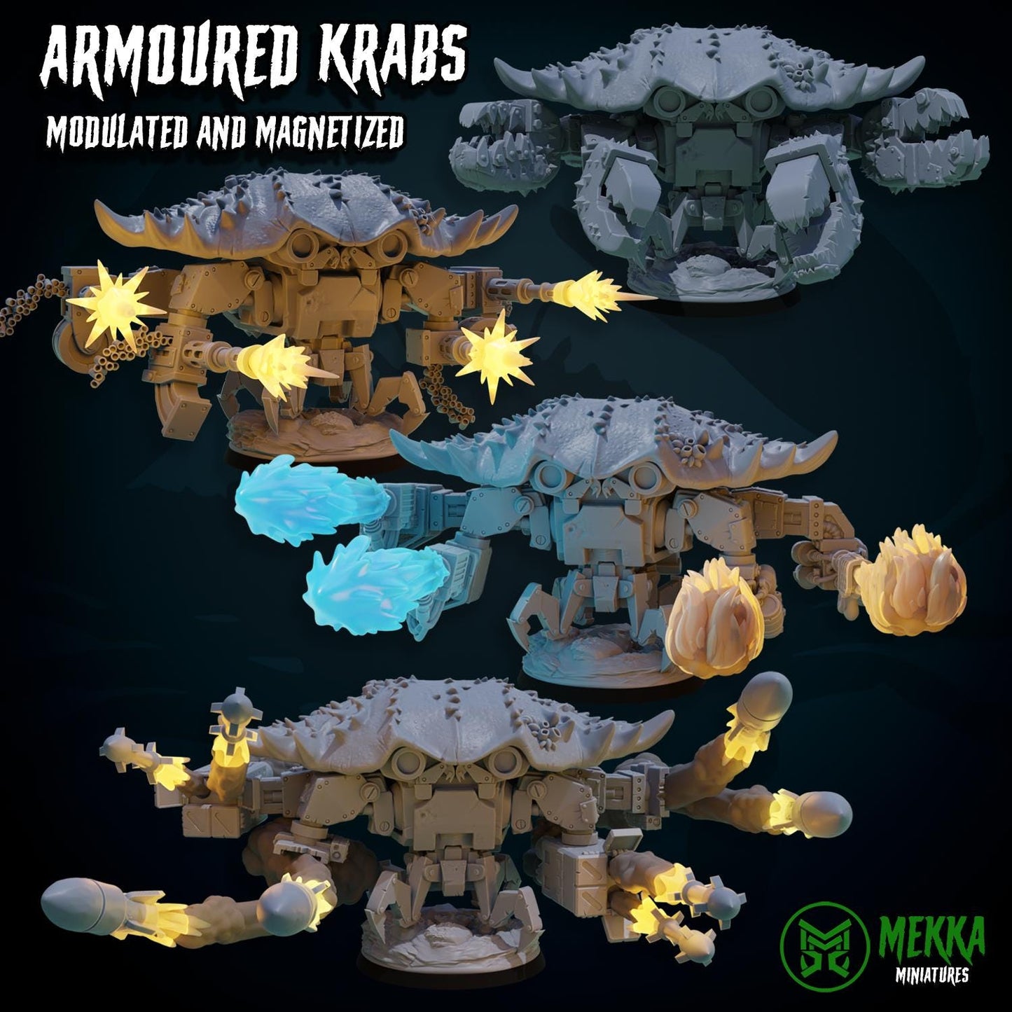 Armoured Krabs, Space-Faring Orkish Menace Sculpted by Mekka Miniatures, Grimdark Compatible, Scaled for Sci-Fi Miniature Wargames
