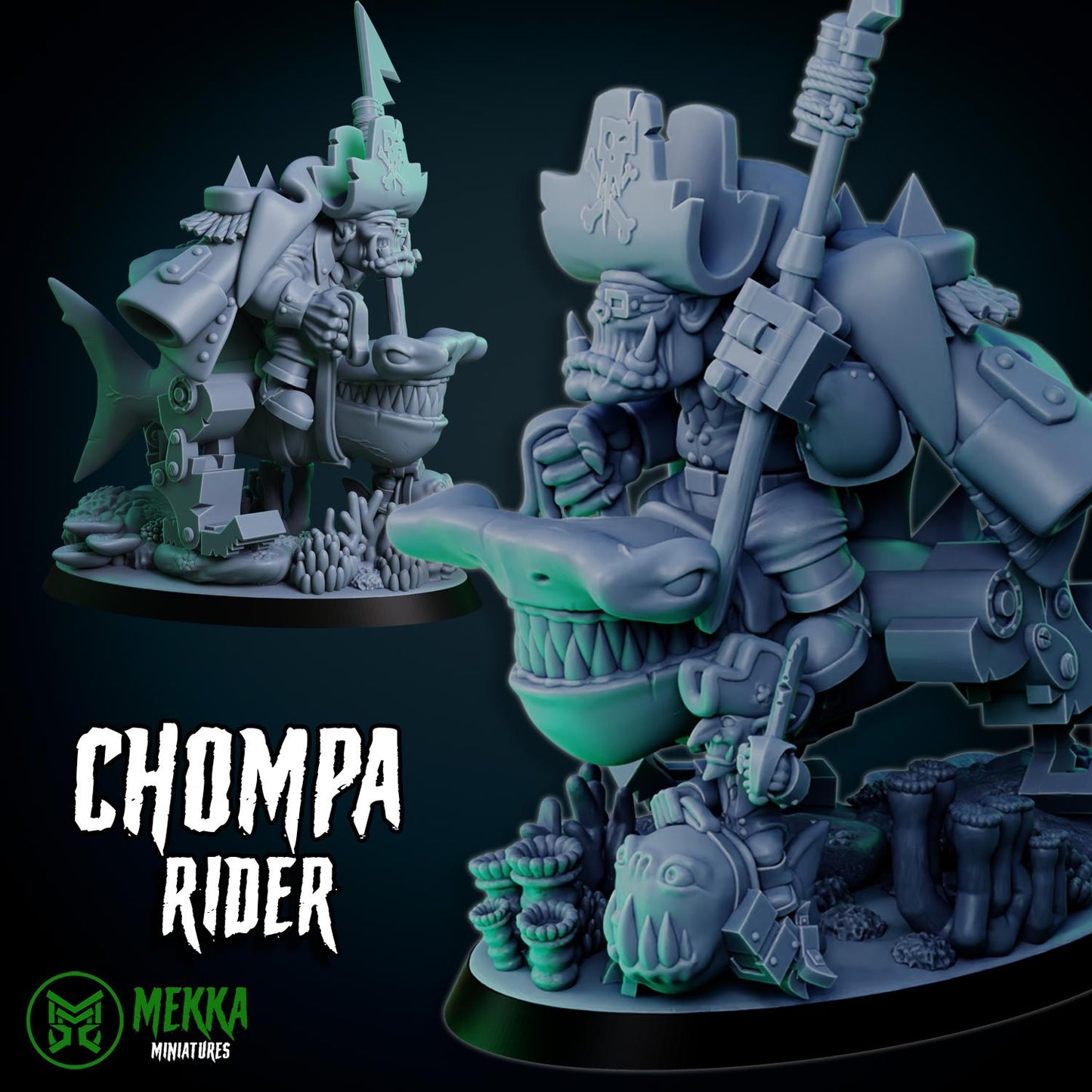 Chompa Riders, Space-Faring Orkish Menace Sculpted by Mekka Miniatures, Grimdark Compatible, Scaled for Sci-Fi Miniature Wargames