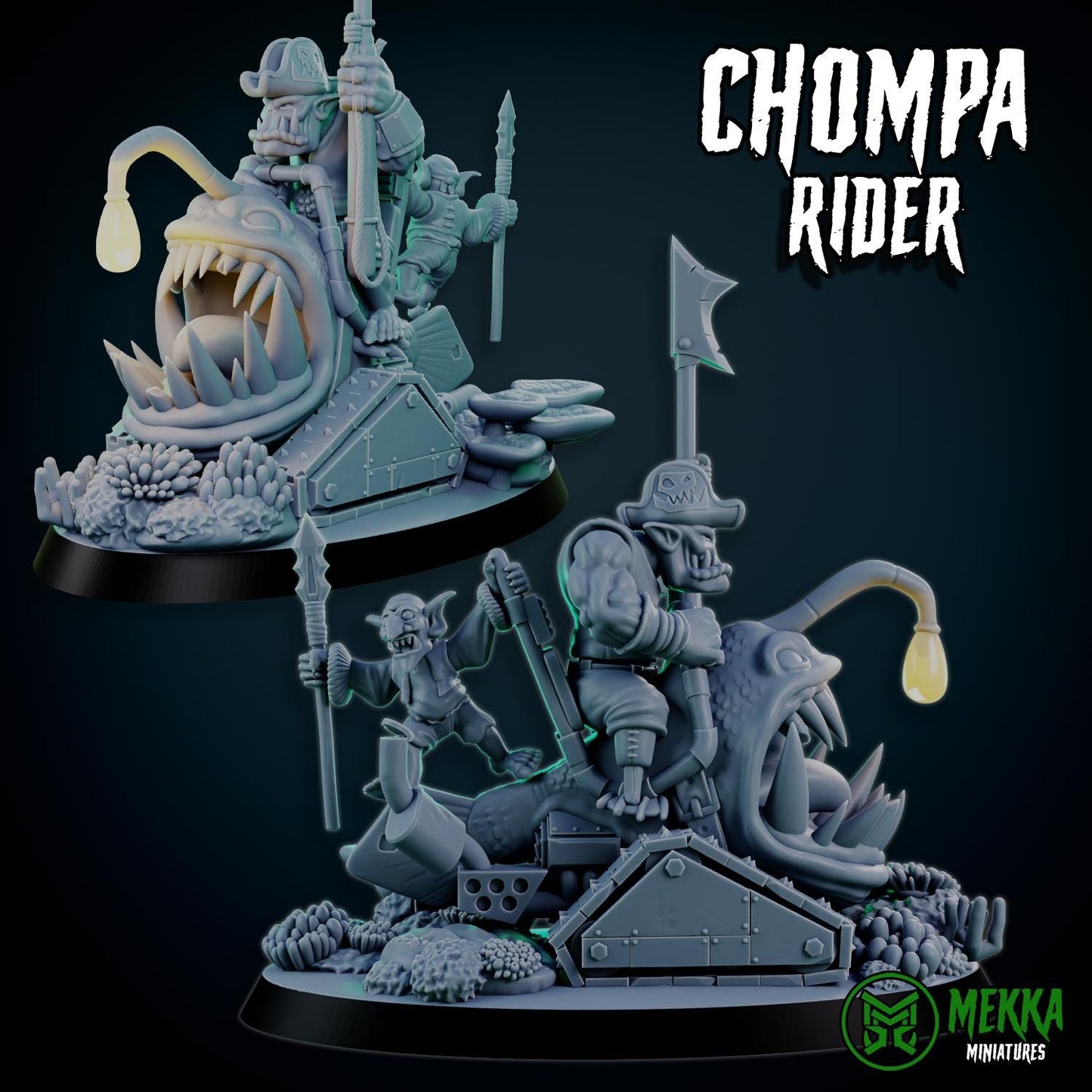 Chompa Riders, Space-Faring Orkish Menace Sculpted by Mekka Miniatures, Grimdark Compatible, Scaled for Sci-Fi Miniature Wargames