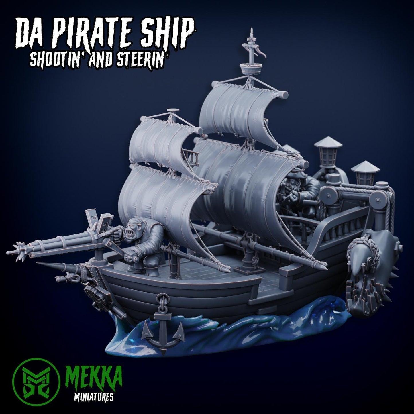 Orc Pirate Ship, Space-Faring Orkish Menace Sculpted by Mekka Miniatures, Grimdark Compatible, Scaled for Sci-Fi Miniature Wargames