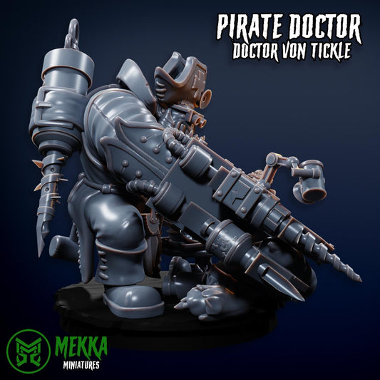 Pirate Doctor, Space-Faring Orkish Menace Sculpted by Mekka Miniatures, Grimdark Compatible, Scaled for Sci-Fi Miniature Wargames