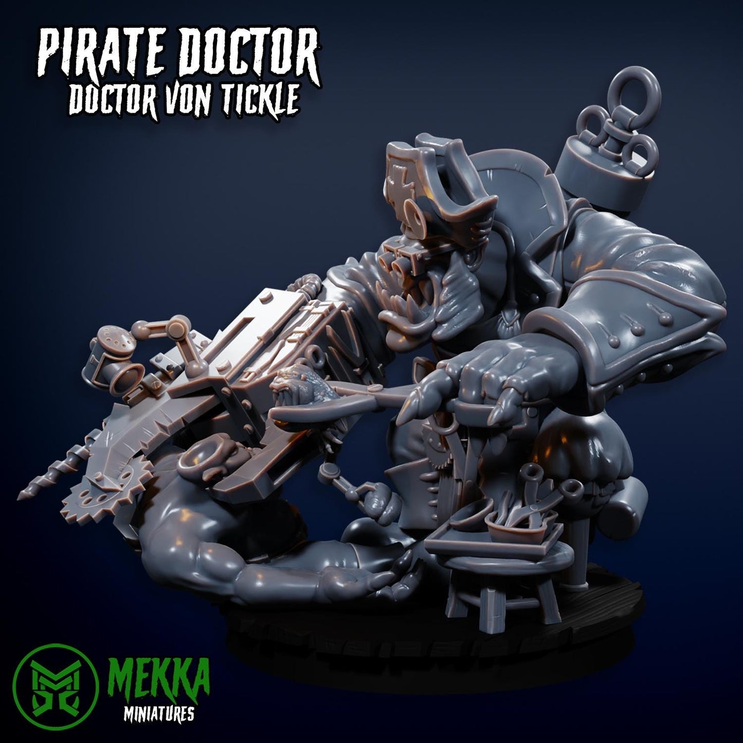 Pirate Doctor, Space-Faring Orkish Menace Sculpted by Mekka Miniatures, Grimdark Compatible, Scaled for Sci-Fi Miniature Wargames