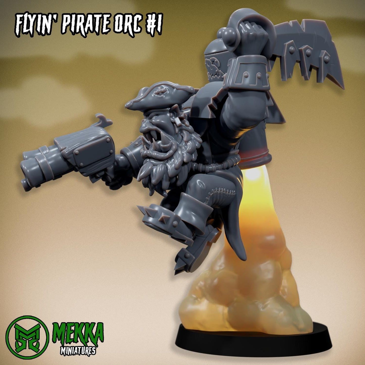 Flyin Orc Pirates, Space-Faring Orkish Menace Sculpted by Mekka Miniatures, Grimdark Compatible, Scaled for Sci-Fi Miniature Wargames