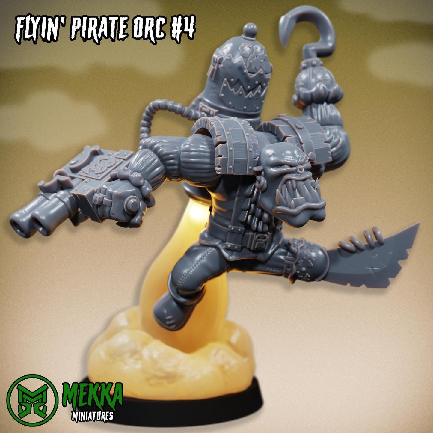 Flyin Orc Pirates, Space-Faring Orkish Menace Sculpted by Mekka Miniatures, Grimdark Compatible, Scaled for Sci-Fi Miniature Wargames