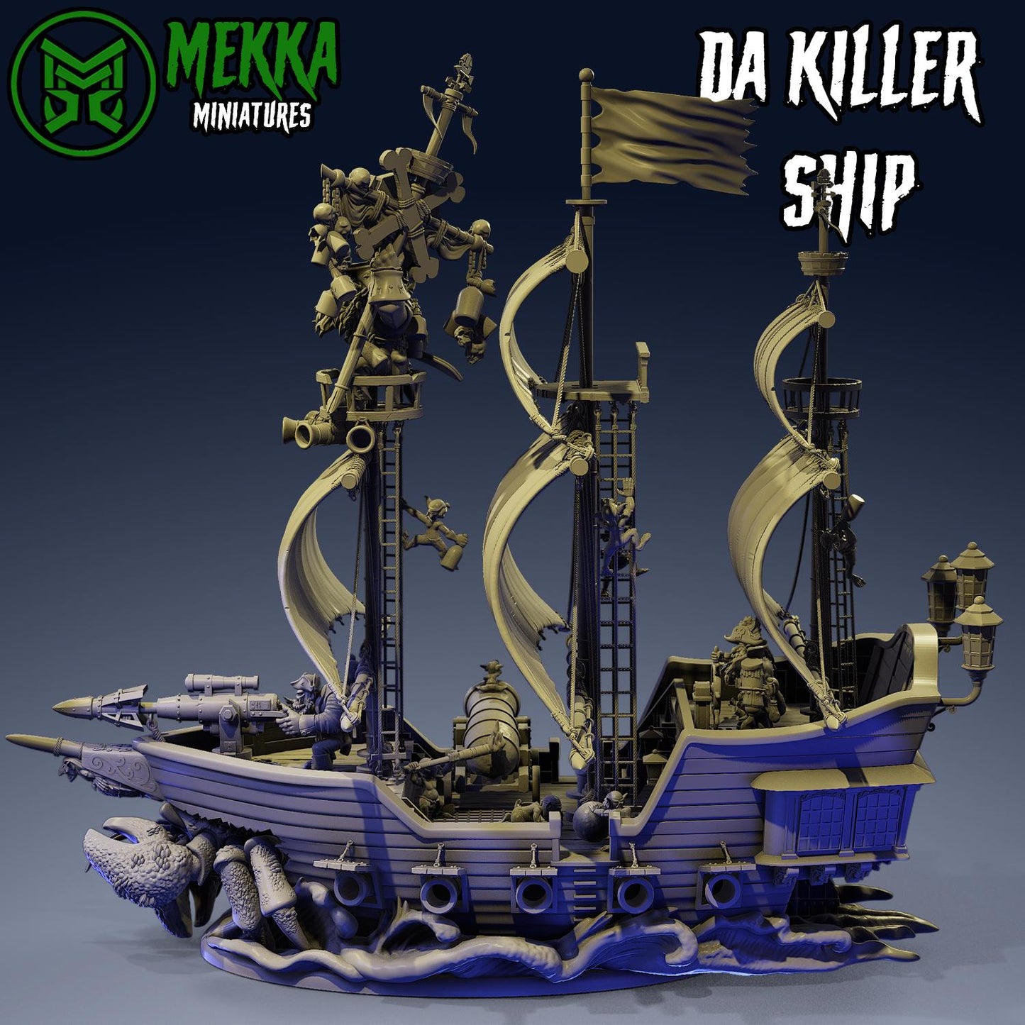 Da Killer Ship, Space-Faring Orkish Menace Sculpted by Mekka Miniatures, Grimdark Compatible, Scaled for Sci-Fi Miniature Wargames