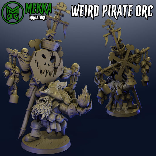 Weird Pirate Orc, Space-Faring Orkish Menace Sculpted by Mekka Miniatures, Grimdark Compatible, Scaled for Sci-Fi Miniature Wargames