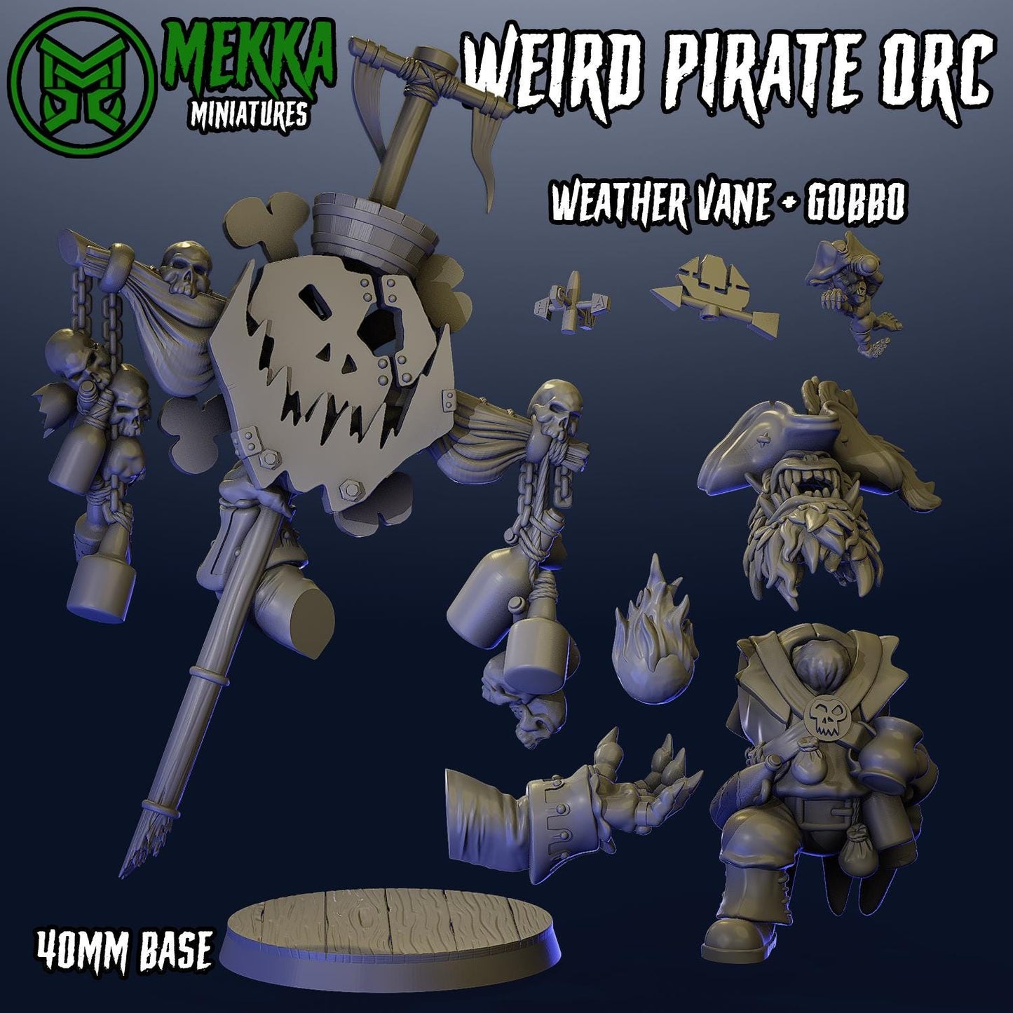 Weird Pirate Orc, Space-Faring Orkish Menace Sculpted by Mekka Miniatures, Grimdark Compatible, Scaled for Sci-Fi Miniature Wargames