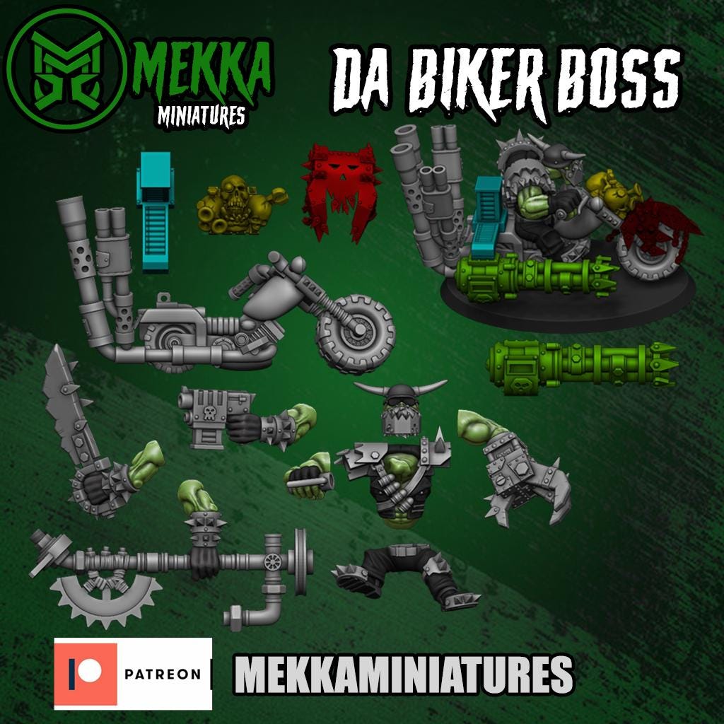Orc Biker Set, Space-Faring Orkish Menace Sculpted by Mekka Miniatures, Grimdark Compatible, Scaled for Sci-Fi Miniature Wargames
