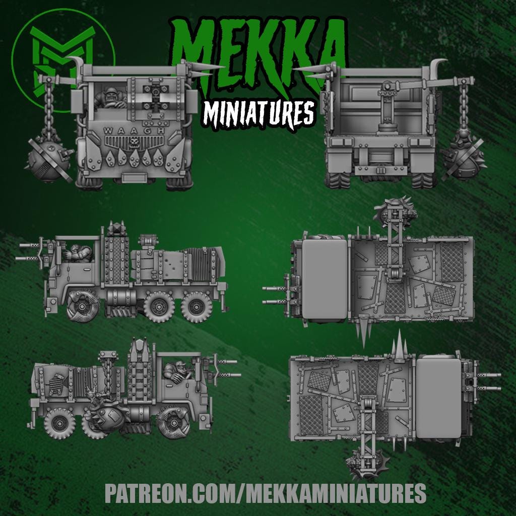 Orc Truck, Space-Faring Orkish Menace Sculpted by Mekka Miniatures, Grimdark Compatible, Scaled for Sci-Fi Miniature Wargames