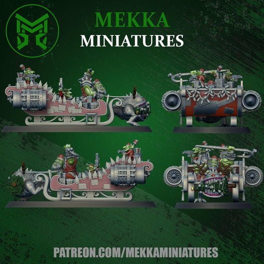 Santa Orc Sleigh, Space-Faring Orkish Menace Sculpted by Mekka Miniatures, Grimdark Compatible, Scaled for Sci-Fi Miniature Wargames