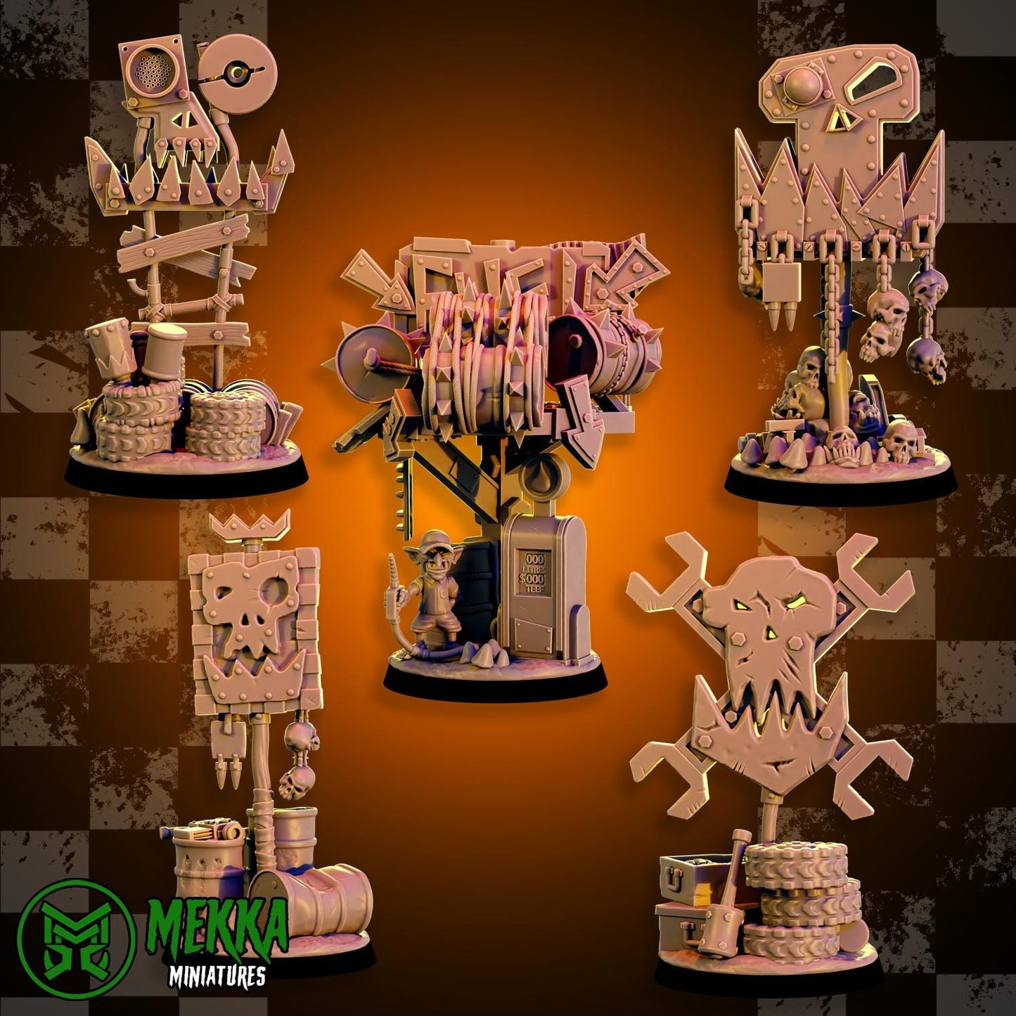 Objective Marker set, Space-Faring Orkish Menace Sculpted by Mekka Miniatures, Grimdark Compatible, Scaled for Sci-Fi Miniature Wargames