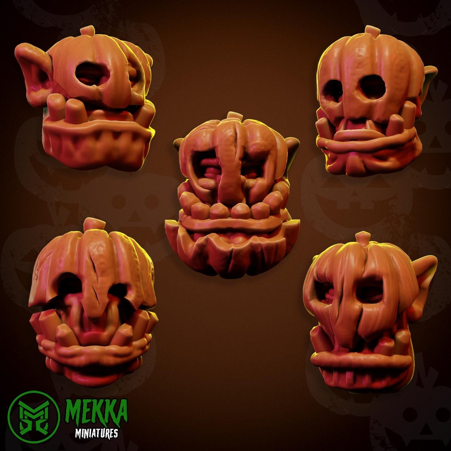 Orc Pumpkin Heads! Space-Faring Orkish Menace Sculpted by Mekka Miniatures, Grimdark Compatible, Scaled for Sci-Fi Miniature Wargames