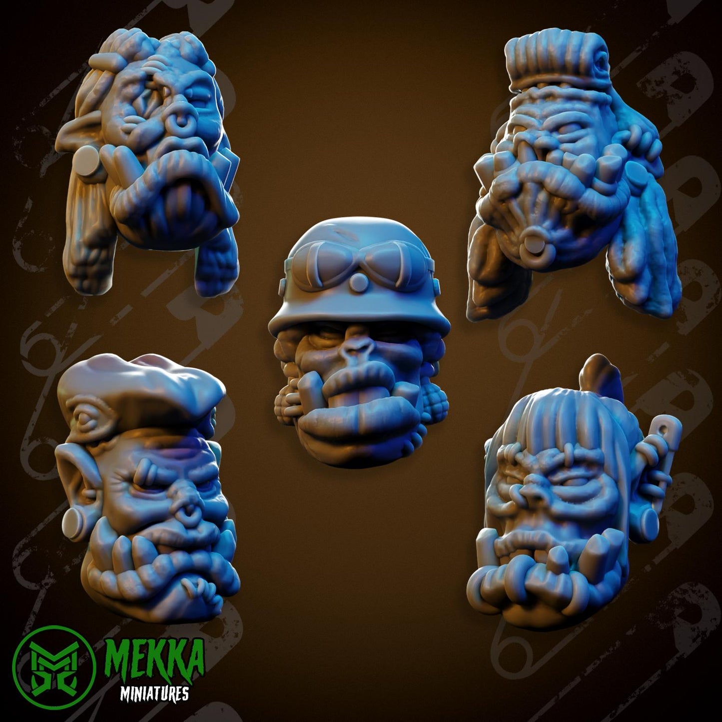 Orc Punk Heads set 2! Space-Faring Orkish Menace Sculpted by Mekka Miniatures, Grimdark Compatible, Scaled for Sci-Fi Miniature Wargames