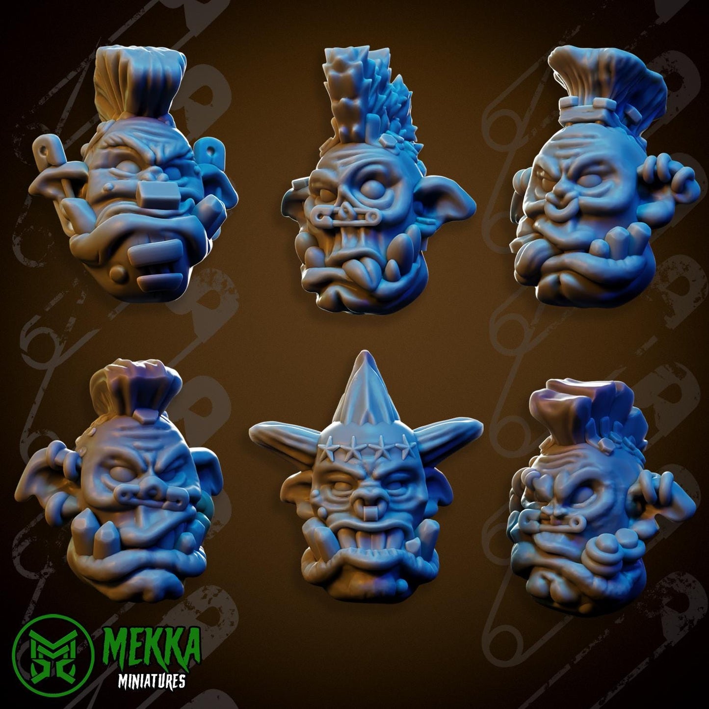 Orc Punk Heads set! Space-Faring Orkish Menace Sculpted by Mekka Miniatures, Grimdark Compatible, Scaled for Sci-Fi Miniature Wargames