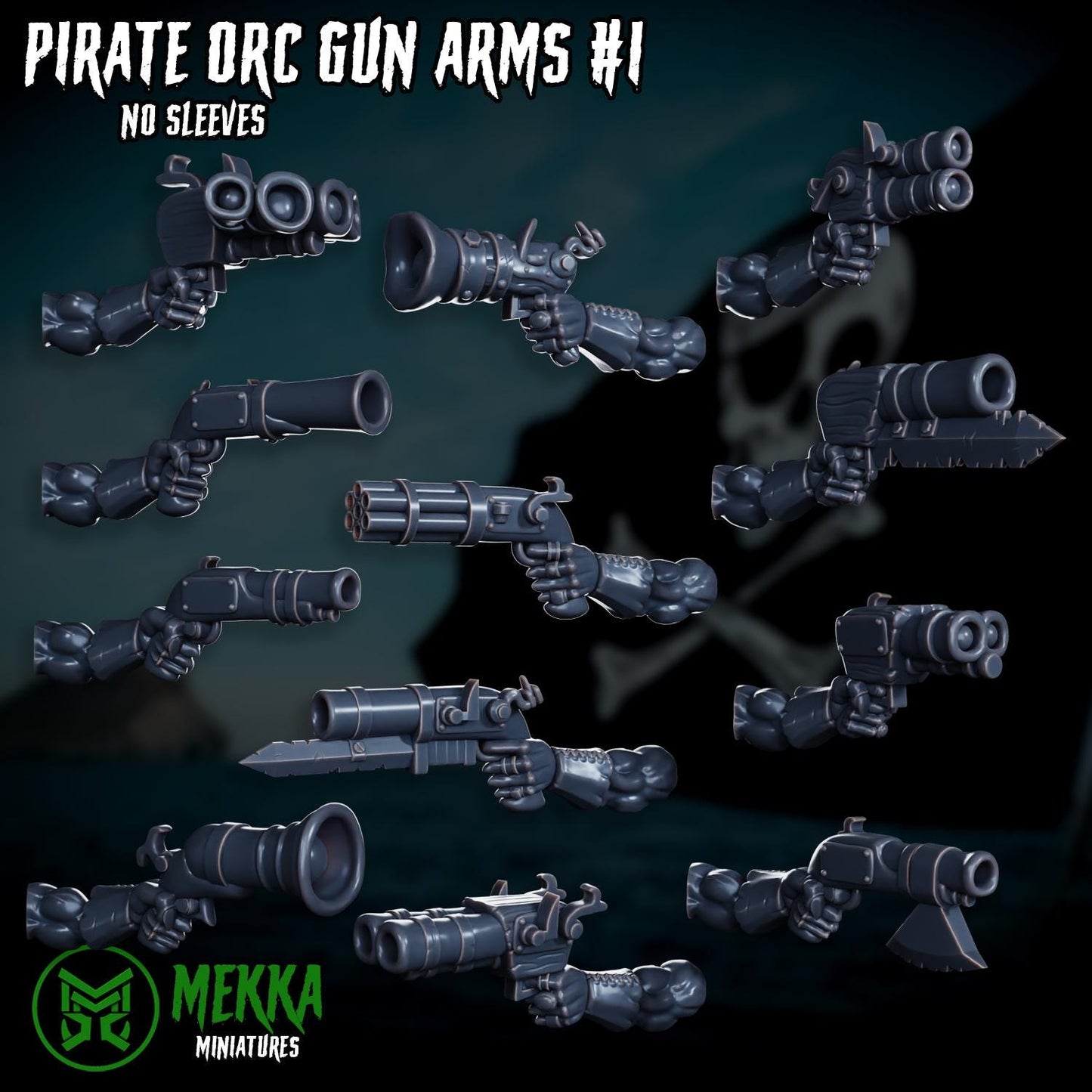 Pirate Ork Gun Hands! Space-Faring Orkish Menace Sculpted by Mekka Miniatures, Grimdark Compatible, Scaled for Sci-Fi Miniature Wargames